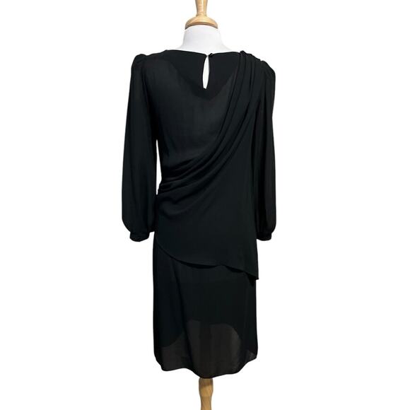 Vintage Stuart Alan Women's M Black Chiffon Art Deco Style Day Dress - Picture 5 of 6